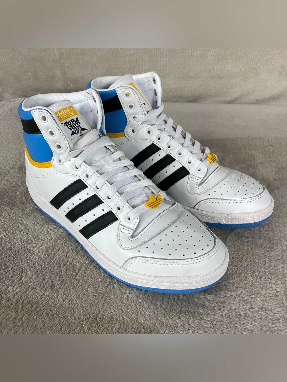 adidas Top Ten High White‎ Blue Gold Leather Mens Size 10 Basketball Shoes NEW